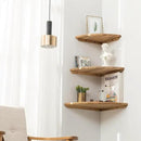 Corner Shelf, 7inch Solid Oak Wood Floating Corner Shelf Wall Mount Round End Floating Speaker Shelves with Wire Hole for Small Plant Photo Frame for Bedroom Kitchen, Living Room by CozyNest Decor
