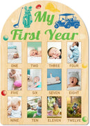 ORIGACH My First Year Baby Growth Photo Display Wood Board - 12 Months Newborn Milestones Photo Board - Neutral Baby Keepsake Frame 1st Birthday Party Nursery Decor New Mom Gift - Golf Element by TinyTreasures Baby Boutique