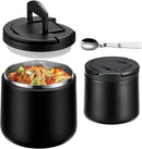 20oz Insulated Vacuum Food Jar with Buckle Lid,Soup Thermo for Hot Food Kids,Wide Mouth Leakproof Stainless Steel Lunch Container with Spoon-Black by TinyTreasures Baby Boutique
