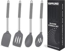 5-Piece Silicone Kitchen Tool Set, BPA-Free, Heat-Resistant, Non-Stick & Dishwasher-Safe, with Slotted/Solid Spoons & Spatulas for Frying, Mixing, Draining – Includes Multi-Purpose Serving Hook(Gray) by CozyNest Decor
