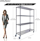 60"x18"x72" Black Premium Metal Steel Wire Shelving 4-Tier NSF 3200 LBS MAX Capacity Heavy Duty Storage Rack for Garages, Commercial Spaces, Hospitals, & Schools w/Premium Wheels by CozyNest Decor