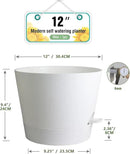12 inch Large Self Watering Pots for Indoor Outdoor Plants, Flower Plant Pots with Mesh Drainage Holes for Garden House, Plastic Planters with Reservoir for Home, White by GreenHaven Gardens