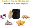 ONTUBE Large Garlic Keeper with Wooden Lid, Ceramic Garlic Holder Storage, Garlic Container for Kitchen, Garlic Saver to Keep Your Garlic Cloves Fresh Longer 4.5-Inch, Black by CozyNest Decor