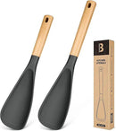 Multifunction Spatula Spoon for Nonstick Cookwares, Great for Cooking and Serving, Sturdy BPA-Free Matte Silicone, Wood Handle Spatula for Mixing, Scoop, and Scrape, Grey(2 pack,11.4" & 13.4") by CozyNest Decor