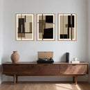Abstract Shapes Framed Canvas Wall Art Set, Mid-Century Black Polygon Wall Decor, Black Brown Irregular Painting, Neutral Modern Art Print for Living Room, Dining Room, Office - 16"x24"x3 by CozyNest Decor