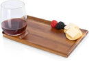 PICNIC TIME Rectangle Wine Appetizer Plates Set of 4, Cocktail Plate with Glass Holder, Cheese Board with Wine Holder, (Acacia Wood) by CozyNest Decor