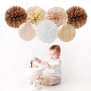 Boho Rustic Wedding Party-Decorations Paper Flowers Lanterns - 15PCS Fall Baby Shower Gender Neutral Streamers,Brown Champagne White Tissue Pom Poms,Autumn Birthday Bridal Decor Hugfond by CozyNest Decor