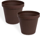 Elly Décor Set of 2 10 inch Round Saucer Modern Self Watering Planter Plates, Pots with Rattan-Like Finish, 10x10 chococlate Brown by CozyNest Decor