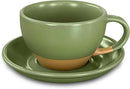 Mora Ceramic Latte Art Mug With Saucer - 10.5 oz, Round Bottom For Perfect Pours - Cafe Cups for Cappuccino, Espresso, Coffee, Tea etc - Porcelain Set for Baristas, Great Gift - Moss Green by CozyNest Decor