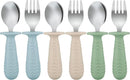 PandaEar 6 Pieces Baby Toddler Silicone Stainless Steel Utensils Silverware Spoon Fork for Baby Toddler BPA Free with Silicone Holding Anti-Choke Design (Blue Green Beige) by TinyTreasures Baby Boutique