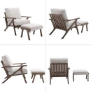 Mid Century Modern Accent Chair with Ottoman, Farmhouse Linen Upholstered Living Room Armchair and Ottoman Set, 23" Seat Wide Retro Leisure Lounge Chair with Wood Frame for Home, Bedroom, White by CozyNest Decor