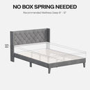 Queen Size Bed Frame with LED Lights, Upholstered Bed Frame with Wingback Diamond Tufted Headboard, Wood Slats Support, Noise-Free, Easy Assembly, No Box Spring Needed, Grey by CozyNest Decor