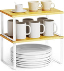 SpaceAid Cabinet Shelf Organizers 2 Pack, Kitchen Counter Rack Shelves Riser, Stackable Expandable Spice Rack, Pantry Cupboard Storage Organization (White and Natural, Short) by CozyNest Decor