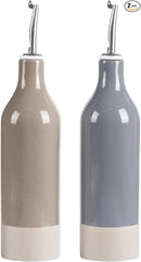 famiware Milkyway 16oz Ceramic Olive Oil Dispenser Bottle, Olive Oil and Vinegar Dispenser Bottle Set of 2 with Stainless Steel Pourers, Suitable for Storage Liquids, Dark Gray and Cinnamon Brown by CozyNest Decor