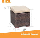 Patiorama 2 Pieces Assembled Outdoor Patio Ottoman, Indoor Outdoor All-Weather Dark Brown Wicker Rattan Outdoor Footstool Footrest Seat with Beige Cushions, No Assembly Required by CozyNest Decor