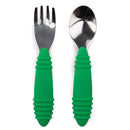 Bumkins Toddler Utensils, Kids Size Fork and Spoon Set, Silicone and Stainless-Steel Training Silverware, Fork / Spork for Self-Feeding, Children Hold Learning to Eat, 18 Months Up, Jade Green by TinyTreasures Baby Boutique