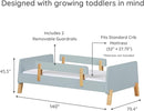 dadada Muse Blue Toddler Bed with 2 Removable Safety Rails. Low Profile Montessori Bed. Sturdy Solid Wood Frame, Fits Standard Crib Mattress, Easy to Assemble, Toddler Bed for Boys & Girls - Blue by TinyTreasures Baby Boutique