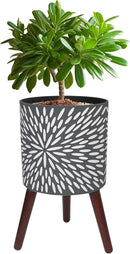 10 Inches Plant Pot with Stand, Large Modern Standing Planters for Indoor Plants with Drainage Holes, Gray Flower Pots with Legs by GreenHaven Gardens