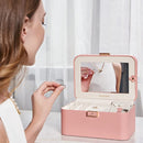 KAMIER Jewelry Boxes for Women, 2 Layers PU Leather Travel Jewelry Box, Large Capacity, Double Lock and Large Mirror, Hidden Necklace Hooks, Removable Dividers, Gift Box Packaging, Pink by TinyTreasures Baby Boutique