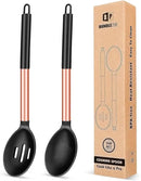 Pack of 2 Large Silicone Cooking Spoons,Non Stick Solid Basting Spoon,Heat-Resistant Kitchen Utensils for Mixing,Serving,Draining,Stirring (ROSE GOLD BLACK) by CozyNest Decor