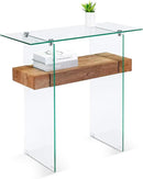 ivinta Glass Console Table with Storage, 31.5'' Modern Narrow Entryway Table for Small Space with Natural Wood Shelves for Living Room, Hallway, Foyer, Bedroom 5103 (Natural) by CozyNest Decor