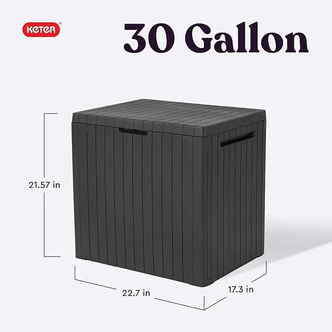 Keter City 30 Gallon Resin Outdoor Storage Box and Patio Storage Box Side Table for Pool and Garden Accessories, Dark Grey, photo 4 of 11