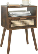MaxSmeo Mid Century Nightstand, Rattan Side Table with Drawer, Wood Modern Bedside Table for Bedroom, Living Room and Small Spaces (Rustic Brown) by CozyNest Decor