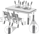 Kids Study Table and Chairs Set, Height Adjustable Toddler Table and Chair Set for Kids Ages 3-8, Graffiti Desktop (Grey) by CozyNest Decor