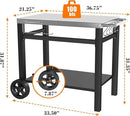 Outdoor Grill Table, Movable Dining Cart, Pizza Oven Table Stand, Double-Shelf Grill Stand, Food Prep and Work Cart with Wheels, Hooks, Fits for Blackstone Ninja by CozyNest Decor
