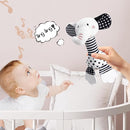 Black & White Elephant Baby Toys 0-12 Months - Plush Sensory Rattle with Teether, Wind Chime, BB Squeaker & Embroidery for Visual, Hearing & Cognitive Development by TinyTreasures Baby Boutique