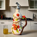 18.26oz/540ml Ceramics Olive Oil Dispenser Bottle,Hand Painted Reliefs Oil Dispenser for Kitchen,Oil Bottles for Kitchen (Cherry) by CozyNest Decor