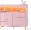 Changing Table Dresser with Drawers, Baby Dresser with Changing Table Top, Power Outlet, LED Light & Metal Feet, Diaper Changing Station Nursery Organizer for Infants Newborn, Pink by TinyTreasures Baby Boutique