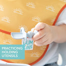 Bumkins Baby Utensils Set, Chewtensils Silicone Spoons for Dipping, Self-Feeding, Baby Led Weaning, Trainer Learning, First Stage Eating, Soft Practice Fork and Spoon, Babies 6 Months, Gray by TinyTreasures Baby Boutique