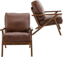 HNY Mid Century Arm Chairs Set of 2, Retro Accent Armchair with Wood Frames & Faux Leather Upholstered Removable Cushions, Leisure Reading Chair Slipper Chair for Living Room Bedroom, Brown by CozyNest Decor