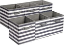 Amazon Basics Cube Organizer Storage Bins Handles, Collapsible Fabric, Pack of 6, 10.5"x10.5"x11", White/ Light Grey Stripe by CozyNest Decor