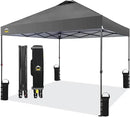 CROWN SHADES 10x10 Pop Up Canopy Tent - Patented Center Lock One Push Instant Outdoor Canopy Beach Tent with STO-N-Go Bag 8 Stakes & 4 Sand Bags，Grid Grey by GreenHaven Gardens