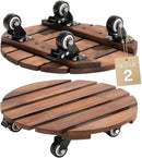 Idzo 2-Pack 14 Inch Acacia Wood Plant Caddy with Wheels – Heavy-Duty Plant Dolly with 264 Lbs Capacity, 360° Lockable Wheels for Large Plant Pots, Heavy Objects, Ideal for Indoor and Outdoor Use by GreenHaven Gardens