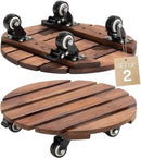 2pack Wood Plant Caddy With Wheels Heavy Duty Red Brown, 264 Lbs Capacity, 12 Inch Acacia Hardwood Plant Dolly, Plant Stand with 360° Lockable Wheels for Plant Pots, Heavy Objects Hauling by GreenHaven Gardens
