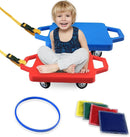 2 Plastic Scooter Boards with Handles for Kids Sitting and Sports Training, with 1 Ring, 2 Ropes and 4 Beanbags, Indoor and Outdoor Play by TinyTreasures Baby Boutique