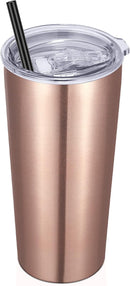 VEGOND 20oz Tumbler Bulk with Lid and Straw 1 Pack, Stainless Steel Vacuum Insulated Tumbler, Double Wall Coffee Cup Travel Mug, Rose Gold by TinyTreasures Baby Boutique
