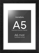 Homeforia A5 Picture Frame Black Wood, High-End Oak 5.8x8.3 Frame Matted to 4.1x5.8 inch Photo, A5 Size Walnut Wooden Frames with Mat A6 for Print, 5.8 by 8.3 Frame, Tempered Glass, Wall Kit, Set of 1 by CozyNest Decor