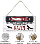 Warning Sign, Raven Warning Wood Plaque Sign, Funny Door Signs, Decorative Wood Hanging Suspension Plaque, Farmhouse Wooden Wall Decor, Outdoor Hanging Wooden Signs by CozyNest Decor