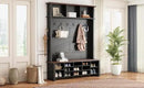 Ball & Cast 4-in-1 Hall Tree with 6 Hooks,Walnut Entryway Bench with Adjustable Shelves,Rustic Shoe Organizer with 16 Open Compartments,for Mudroom,Living Room,Hallway,Black by CozyNest Decor