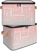 Custom Storage Basket with Name, Personalized Storage Bins with Zipper Lid, Foldable Fabric Storage Box Large capacity with Handle Pink White by TinyTreasures Baby Boutique