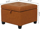 Adeco 17.5" Faux Leather Storage Ottoman with Hinged Lid, 14 Inch High Square Cube Foot Stool with Storage, Upholstered Vanity Stool with Solid Wood Legs for Living Room, Bedroom, Dorm (Warm Orange) by CozyNest Decor