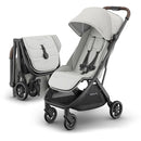 UPPAbaby Minu V3 Travel Stroller | Lightweight + Compact Design | One-Hand Fold + Unfold | from Birth + Overhead Compatible | Savannah (Pearl Gray Mélange/Carbon Frame/Chestnut Leather) by TinyTreasures Baby Boutique