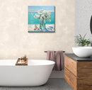 Bathroom Decor Ocean Daisy Flower Canvas Wall Art Coastal Nautical Seashell Seascape Framed Picture Ocean Theme Seascape Painting Artwork for Bedroom Home Decoration Square Blue 14x14" by CozyNest Decor