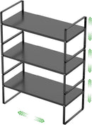 Expandable Cabinet Storage Shelf Stackable Organizer Rack for Kitchen Bathroom Pantry Spice Cupboard Countertop Home Office Desk Heavy Duty Nonslip Black Large 3 Pack by CozyNest Decor