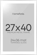 Homeforia Silver 27x40 Poster Frame, Metal Picture Frame with 24x36 Mat, Tempered Glass, Wall Hook Included, Set of 1 by CozyNest Decor