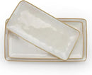 famiware Serving Platter, Rectangular 15.67/14.1/12.6 inch Serving Dishes for Entertaining, Microwave Dishwasher Safe, Stonware Serving Trays for Party, Turkey, Cheese, Ocean Series, Cappuccino White by CozyNest Decor